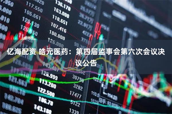 亿海配资 皓元医药：第四届监事会第六次会议决议公告